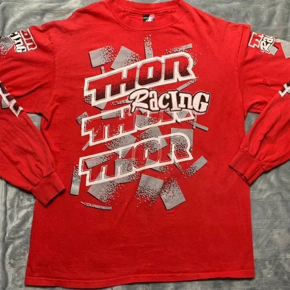 🖤Vintage Thor Racing Red Graphic Ling Sleeve T-shirt - Picture 1 of 10